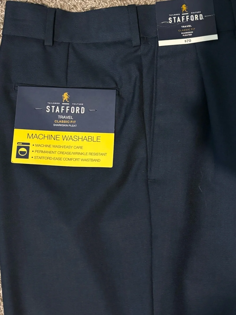 Stafford Men’s Flat Front Pants in Navy